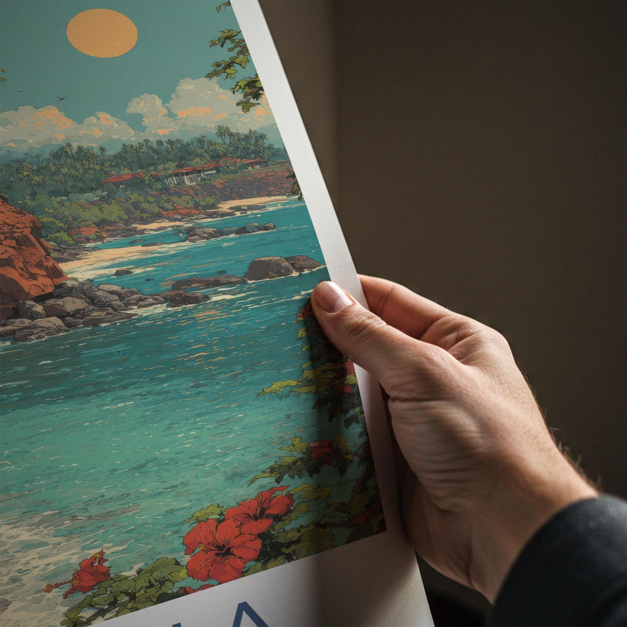 Varkala Poster - India Travel Art - Kerala Tropical Cliff Beach Home Decor