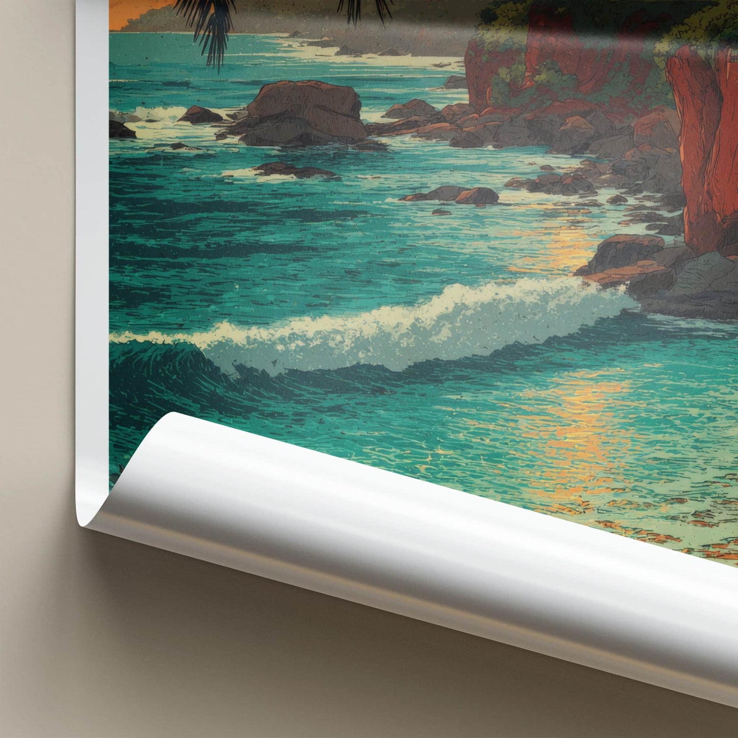 Varkala Poster - India Travel Print - Cliffside Palms Sunset Home Decor