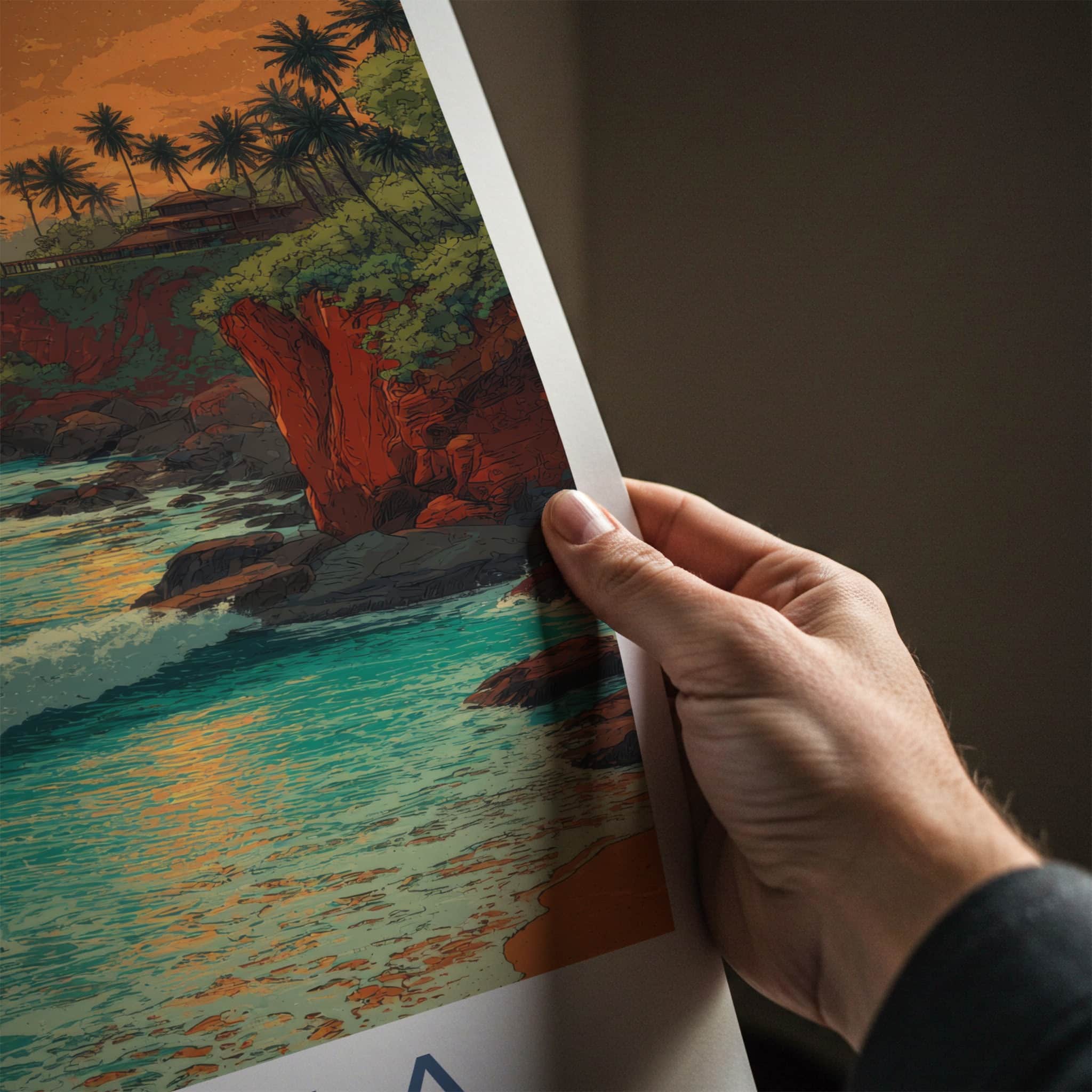 Varkala Poster - India Travel Print - Cliffside Palms Sunset Home Decor
