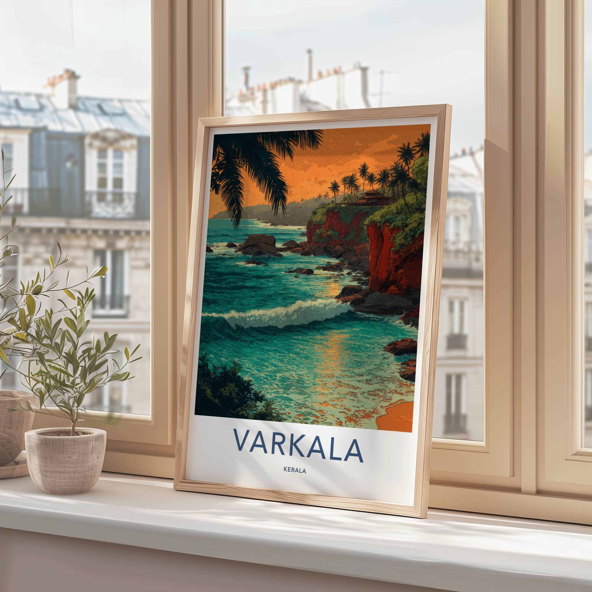 Varkala Poster - India Travel Print - Cliffside Palms Sunset Home Decor