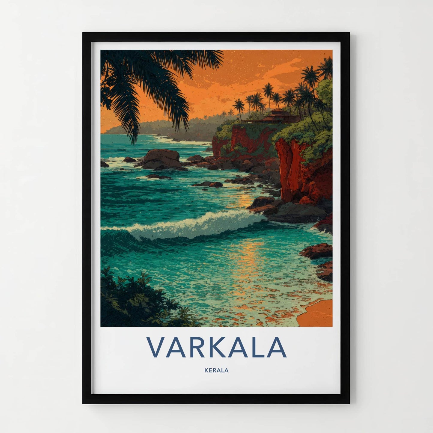 Varkala Poster - India Travel Print - Cliffside Palms Sunset Home Decor