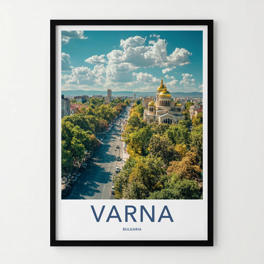 Varna Poster - Bulgaria Travel Art - Golden Domed Cathedral Home Decor