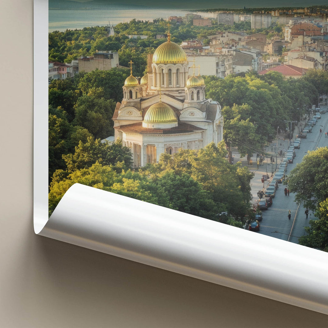 Varna Poster - Bulgaria Travel Print - Cityscape Golden Church Wall Decor
