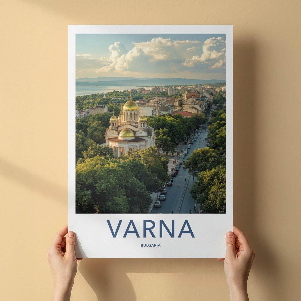Varna Poster - Bulgaria Travel Print - Cityscape Golden Church Wall Decor
