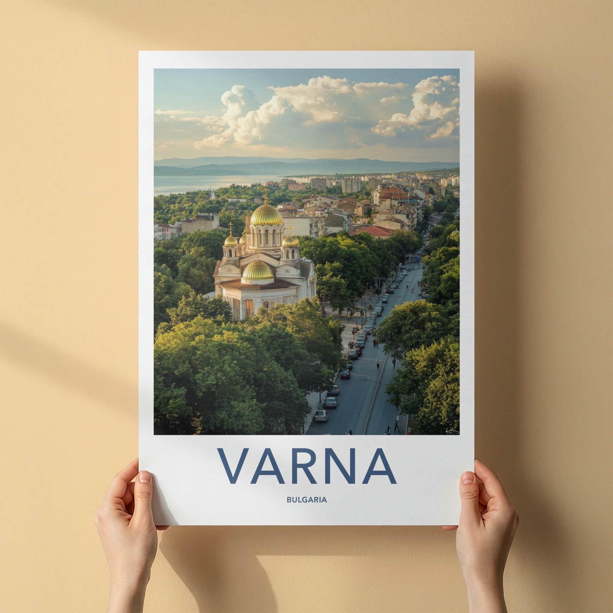 Varna Poster - Bulgaria Travel Print - Cityscape Golden Church Wall Decor