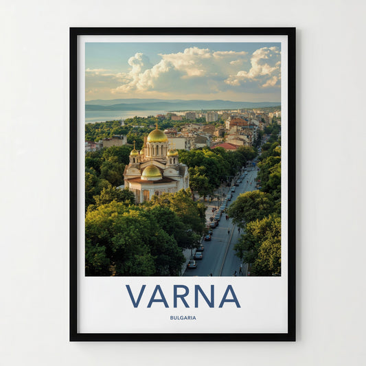 Varna Poster - Bulgaria Travel Print - Cityscape Golden Church Wall Decor