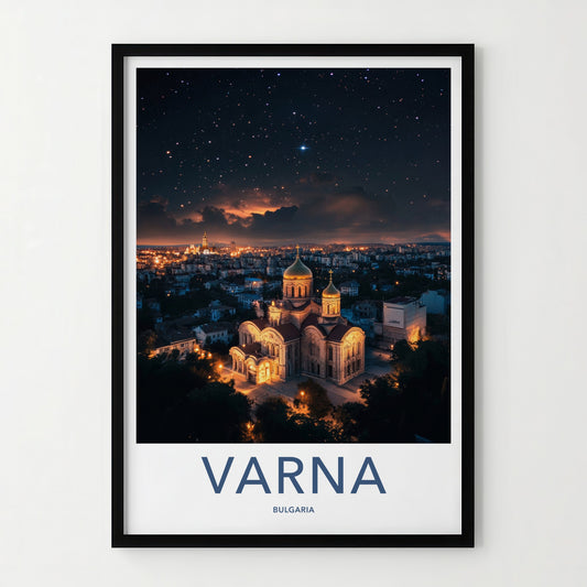Varna Poster - Bulgaria Wall Art - Orthodox Cathedral Night Home Decor