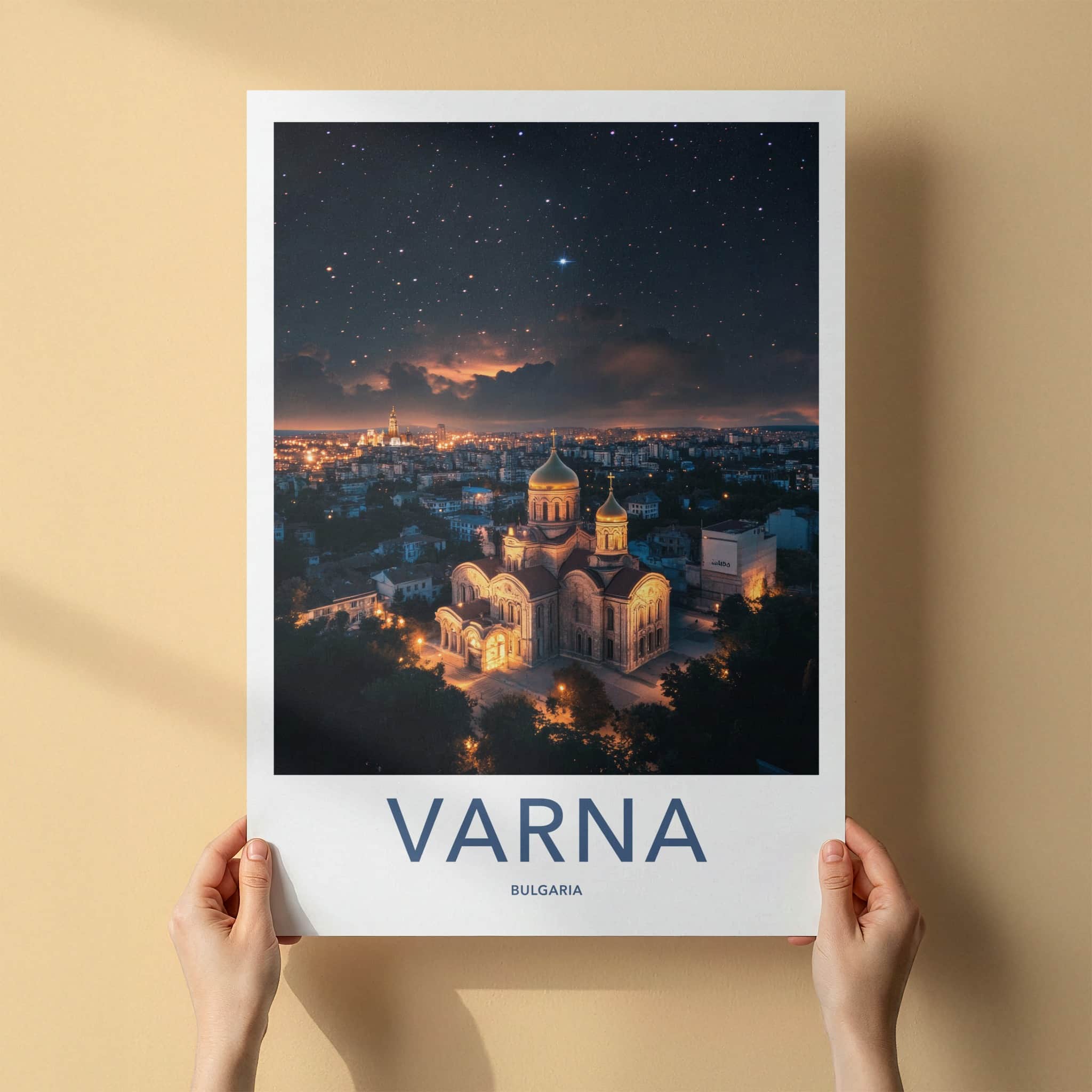 Varna Poster - Bulgaria Wall Art - Orthodox Cathedral Night Home Decor