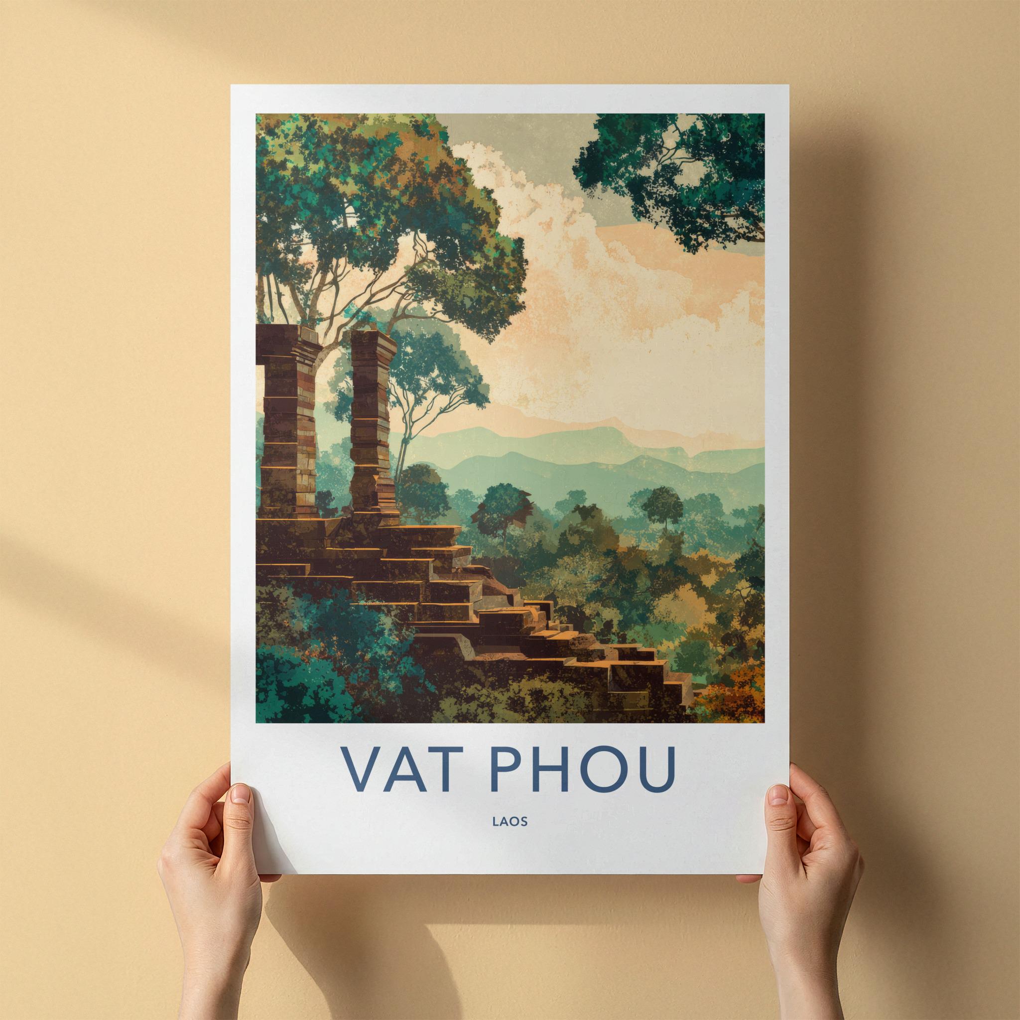 Vat Phou Poster - Laos Travel Art - Ancient Ruin Steps Wall Decor