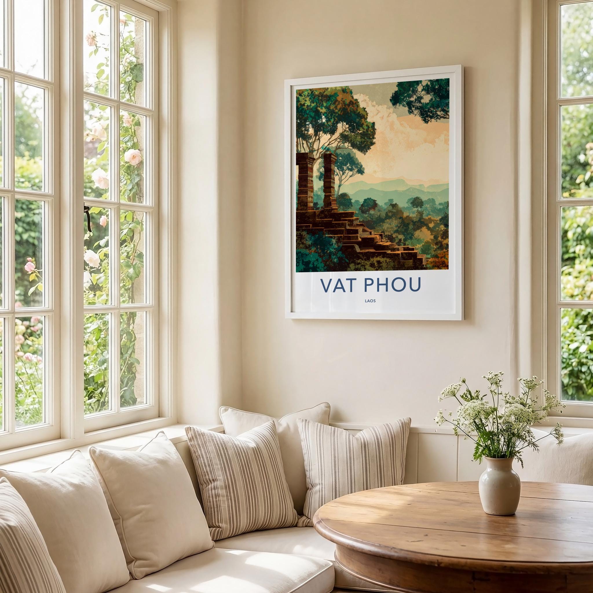 Vat Phou Poster - Laos Travel Art - Ancient Ruin Steps Wall Decor