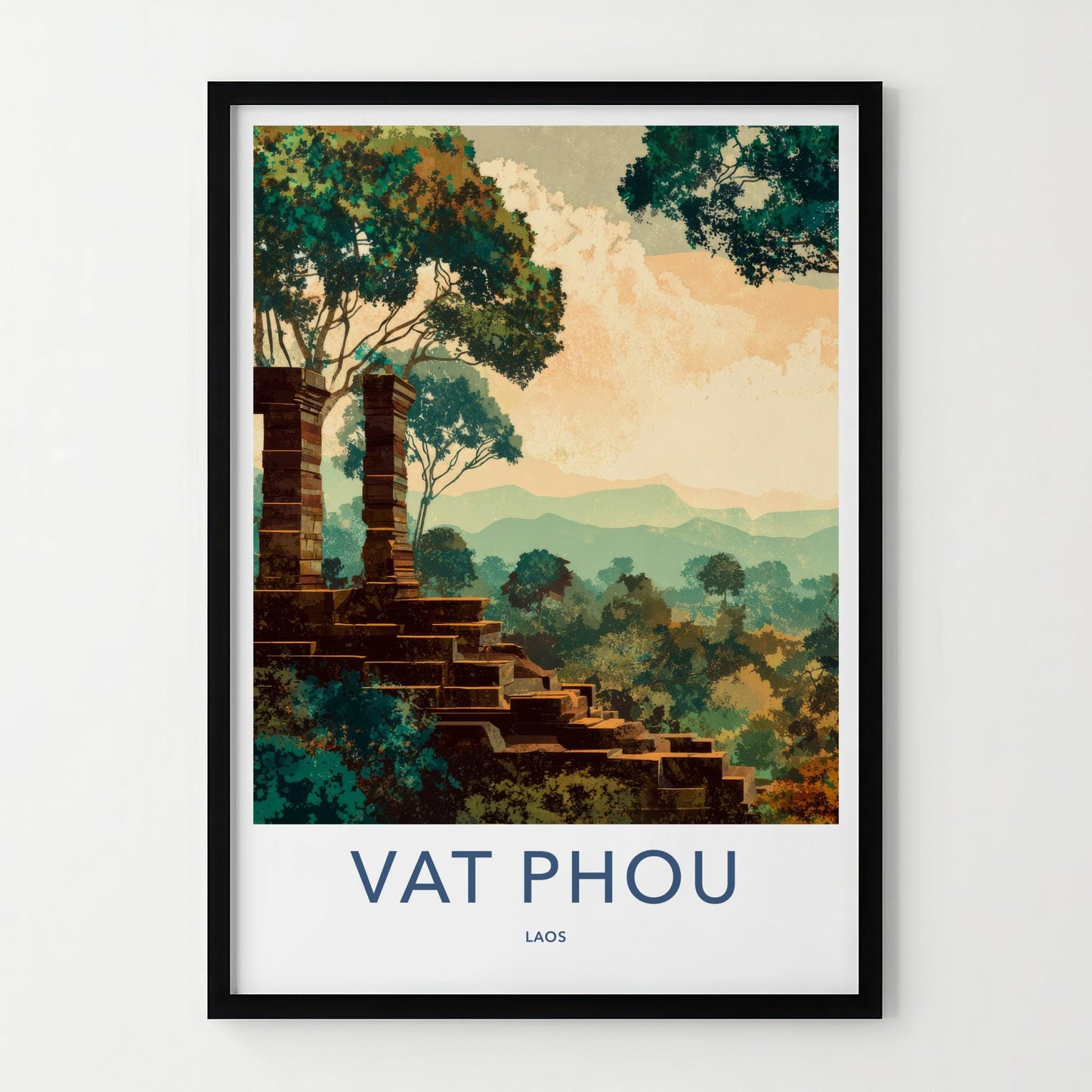 Vat Phou Poster - Laos Travel Art - Ancient Ruin Steps Wall Decor