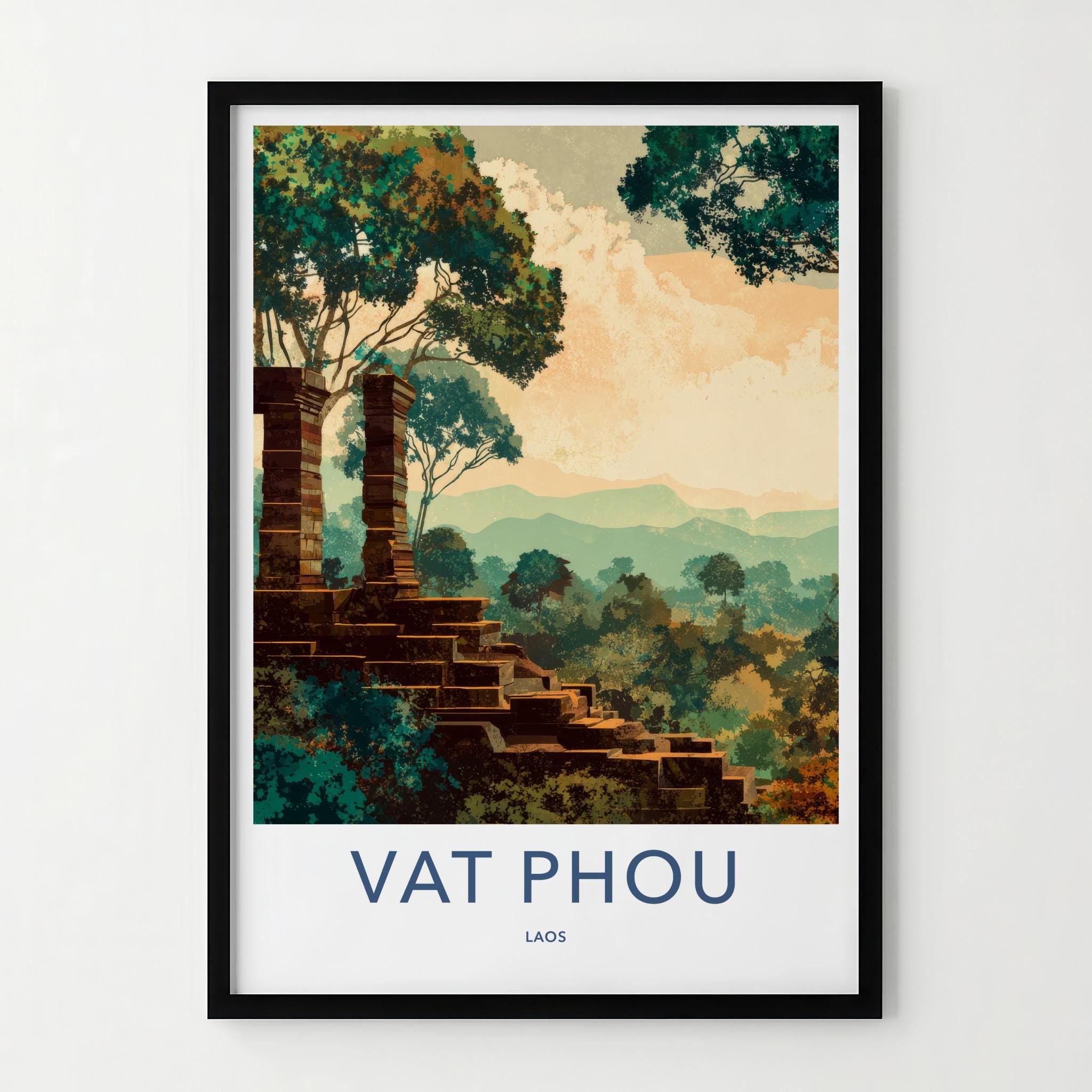 Vat Phou Poster - Laos Travel Art - Ancient Ruin Steps Wall Decor