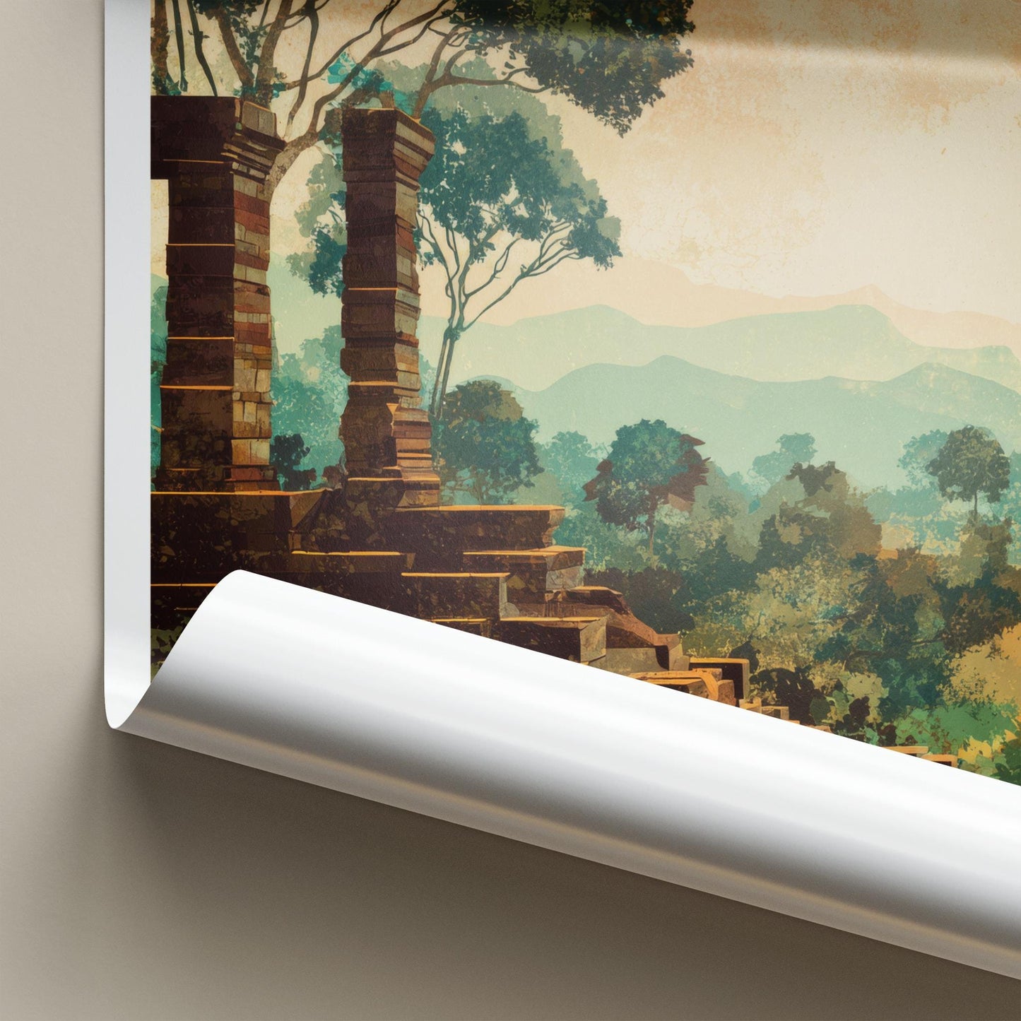 Vat Phou Poster - Laos Travel Art - Ancient Ruin Steps Wall Decor
