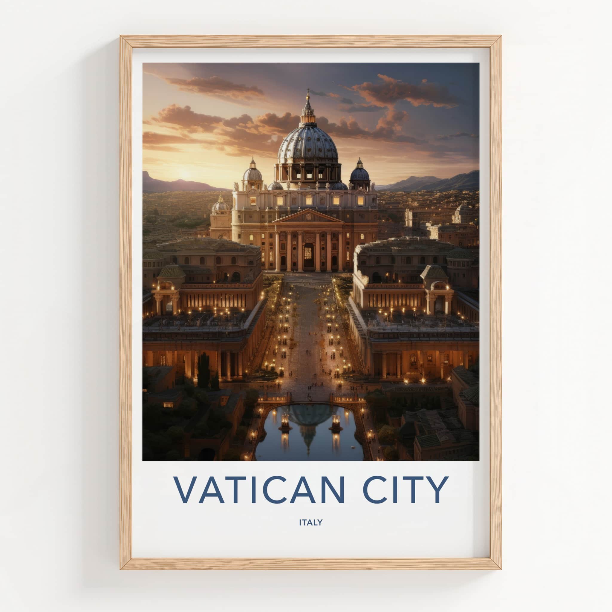 Vatican City Poster - Italy Travel Art - Grand Basilica Sunset Home Decor