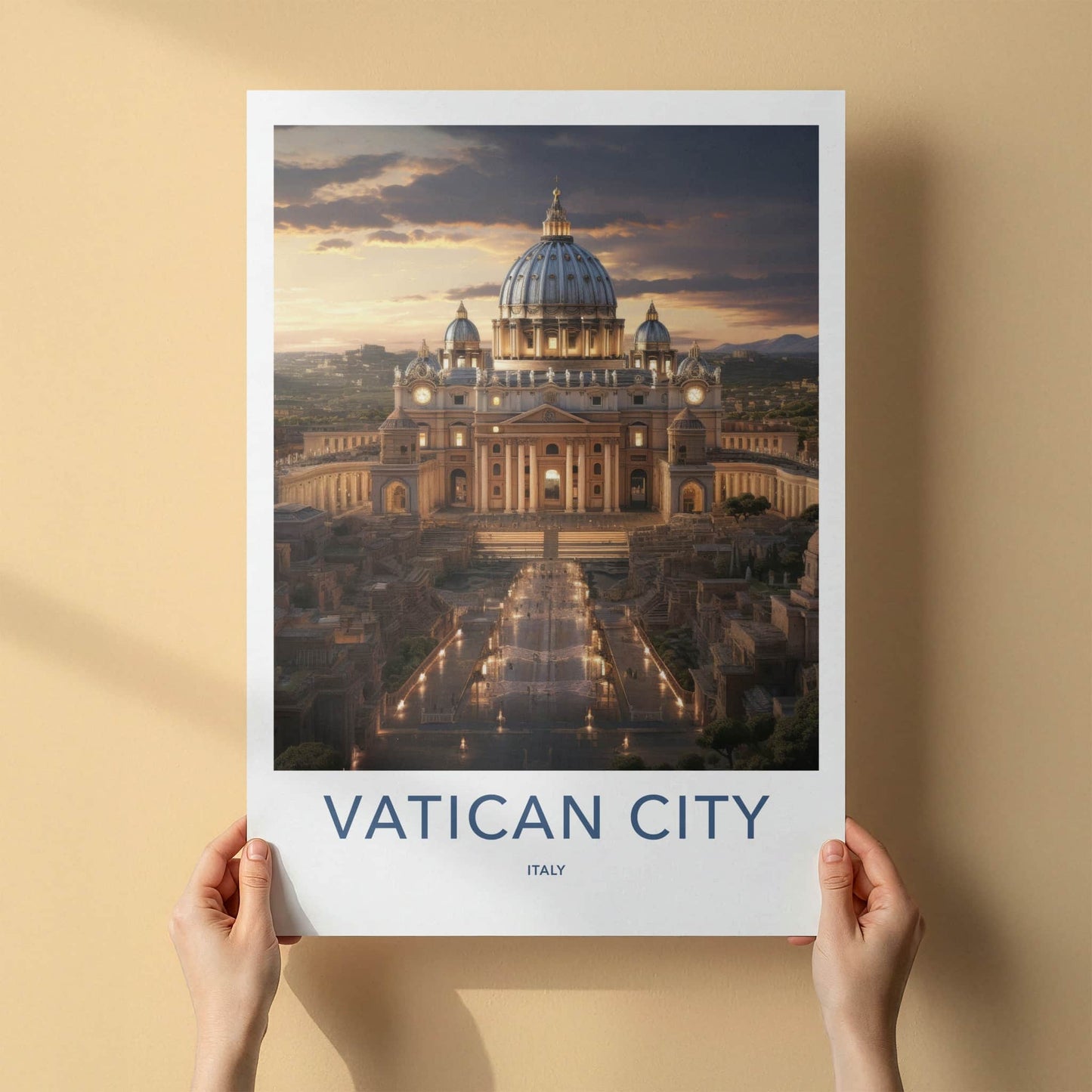 Vatican City Poster - Italy Travel Art - Grand Basilica Sunset Home Decor