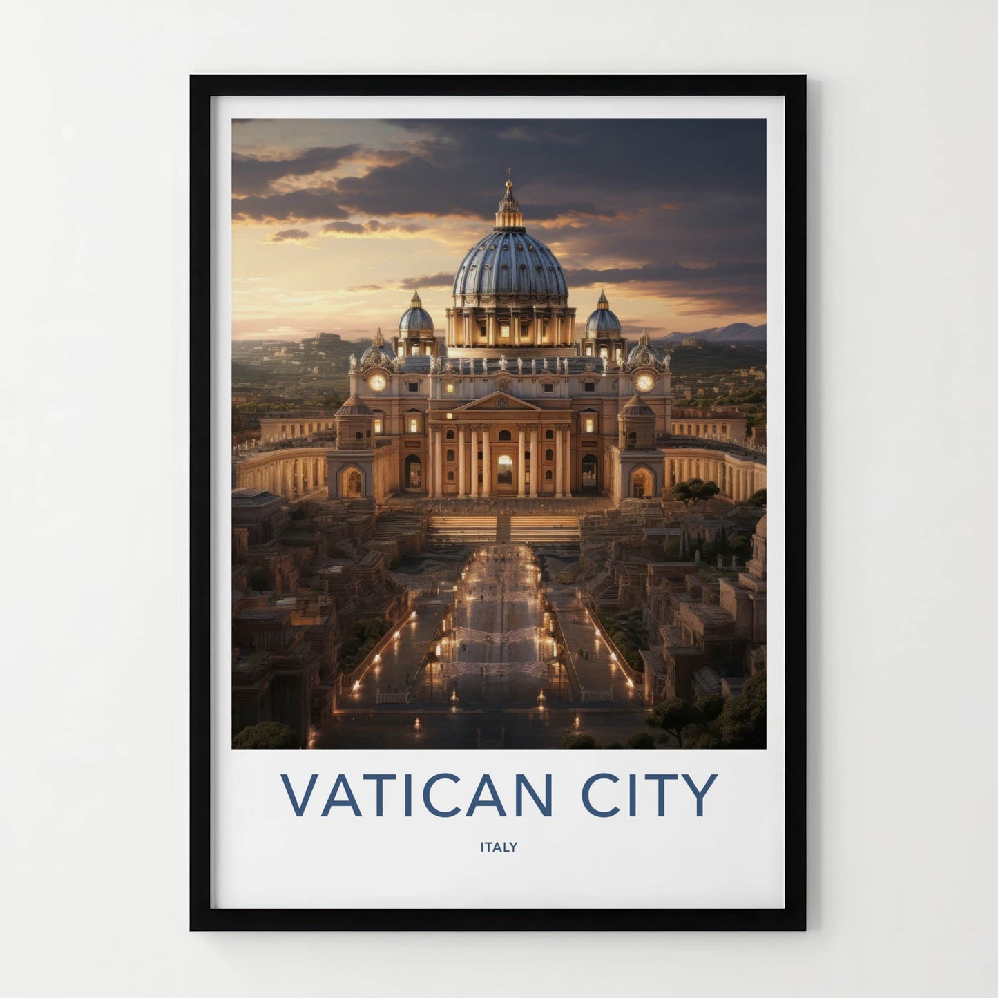Vatican City Poster - Italy Travel Art - Grand Basilica Sunset Home Decor