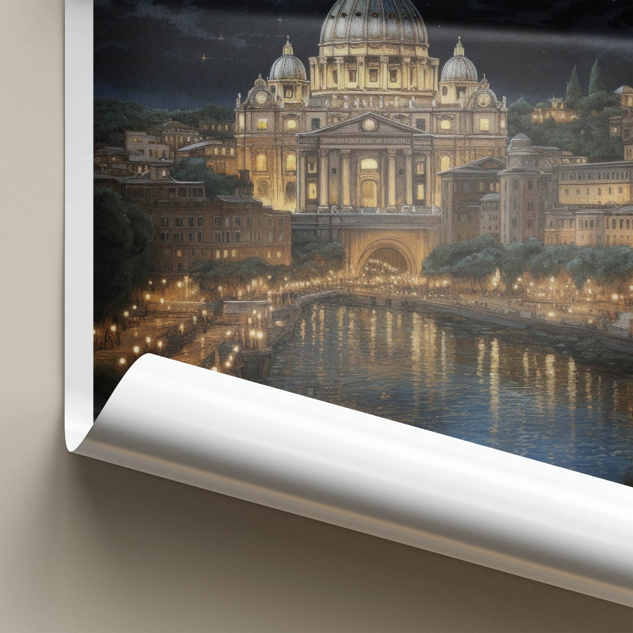 Vatican City Poster - Italy Travel Art - Moonlit River City Home Decor