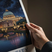 Vatican City Poster - Italy Travel Art - Starry River Basilica Home Decor