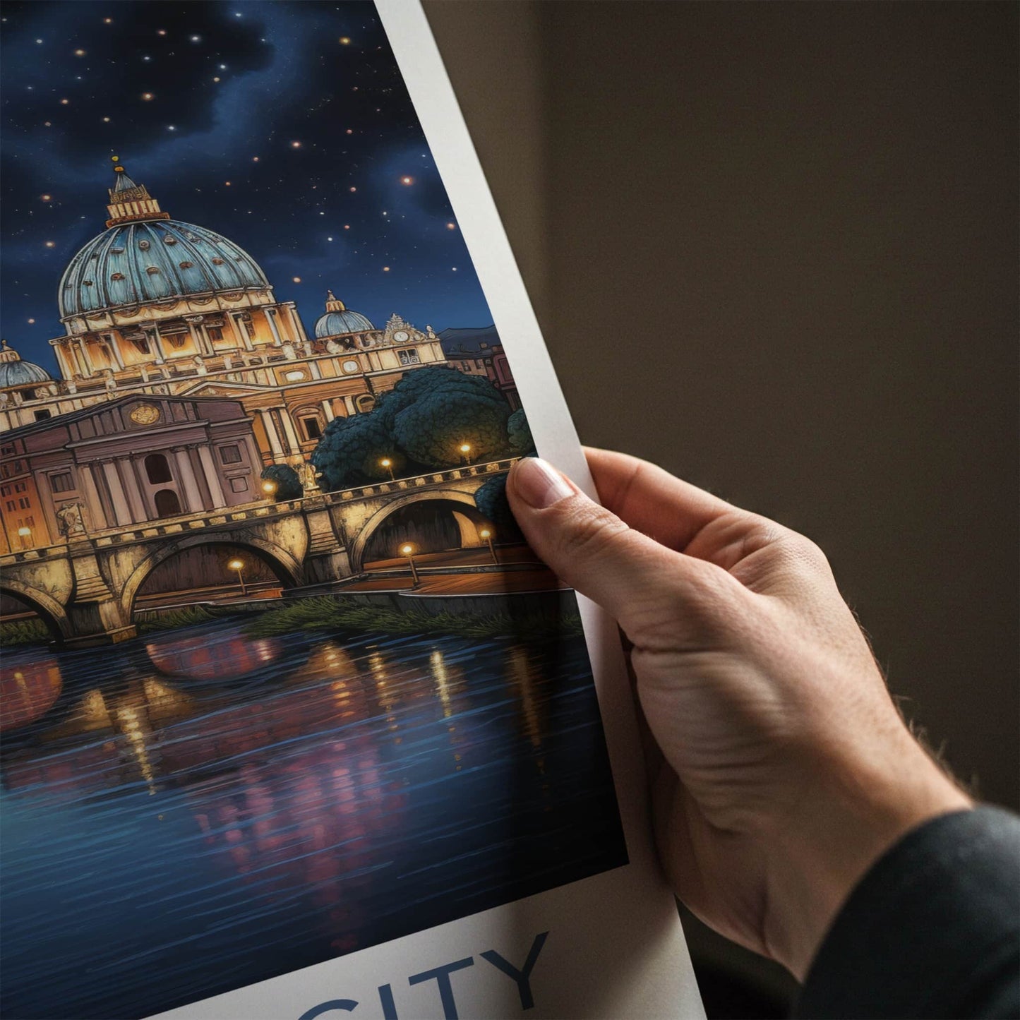 Vatican City Poster - Italy Travel Art - Starry River Basilica Home Decor