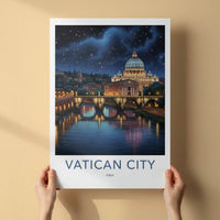 Vatican City Poster - Italy Travel Art - Starry River Basilica Home Decor