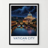 Vatican City Poster - Italy Travel Art - Starry River Basilica Home Decor