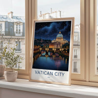 Vatican City Poster - Italy Travel Art - Starry River Basilica Home Decor