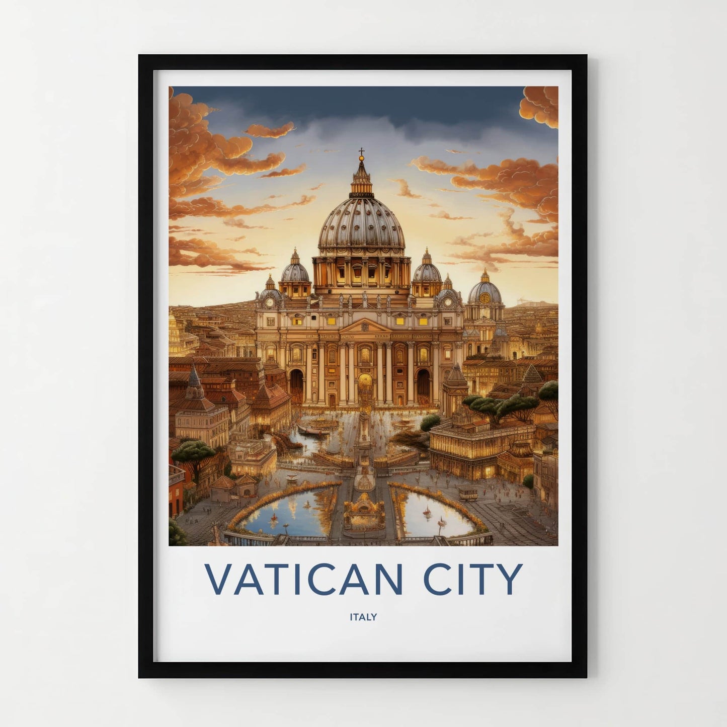 Vatican City Poster - Italy Wall Art - Grand Basilica Sunset Home Decor