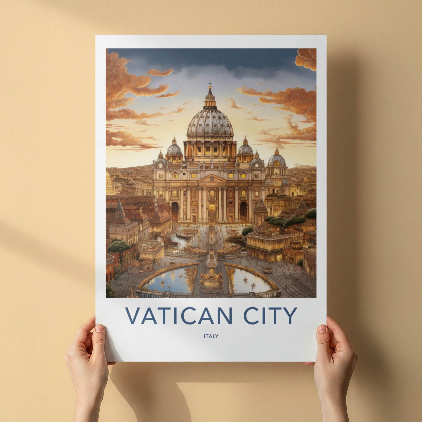 Vatican City Poster - Italy Wall Art - Grand Basilica Sunset Home Decor