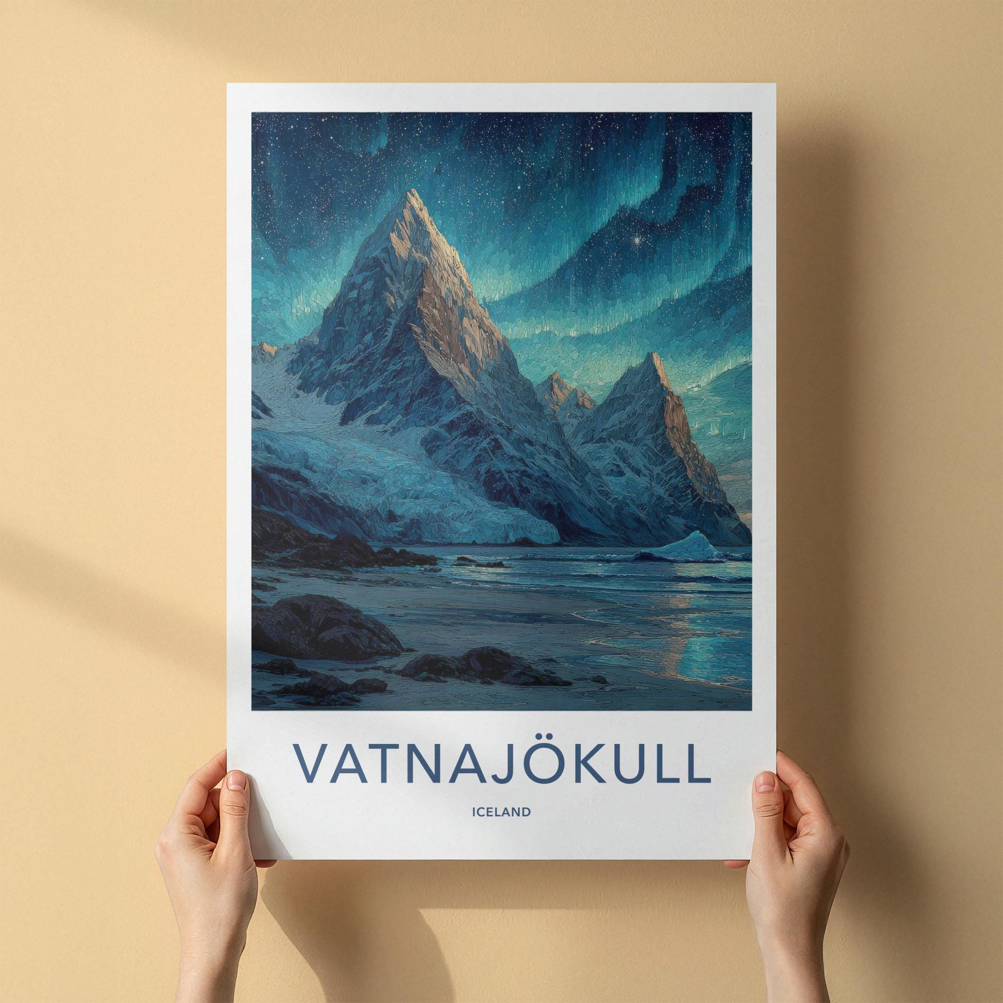 Vatnajokull Poster - Iceland Travel Art - Aurora Glacier Mountains Home Decor