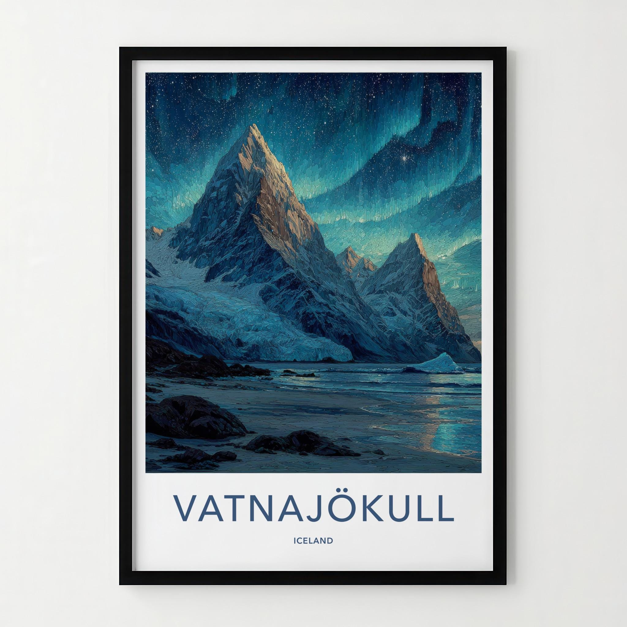 Vatnajokull Poster - Iceland Travel Art - Aurora Glacier Mountains Home Decor