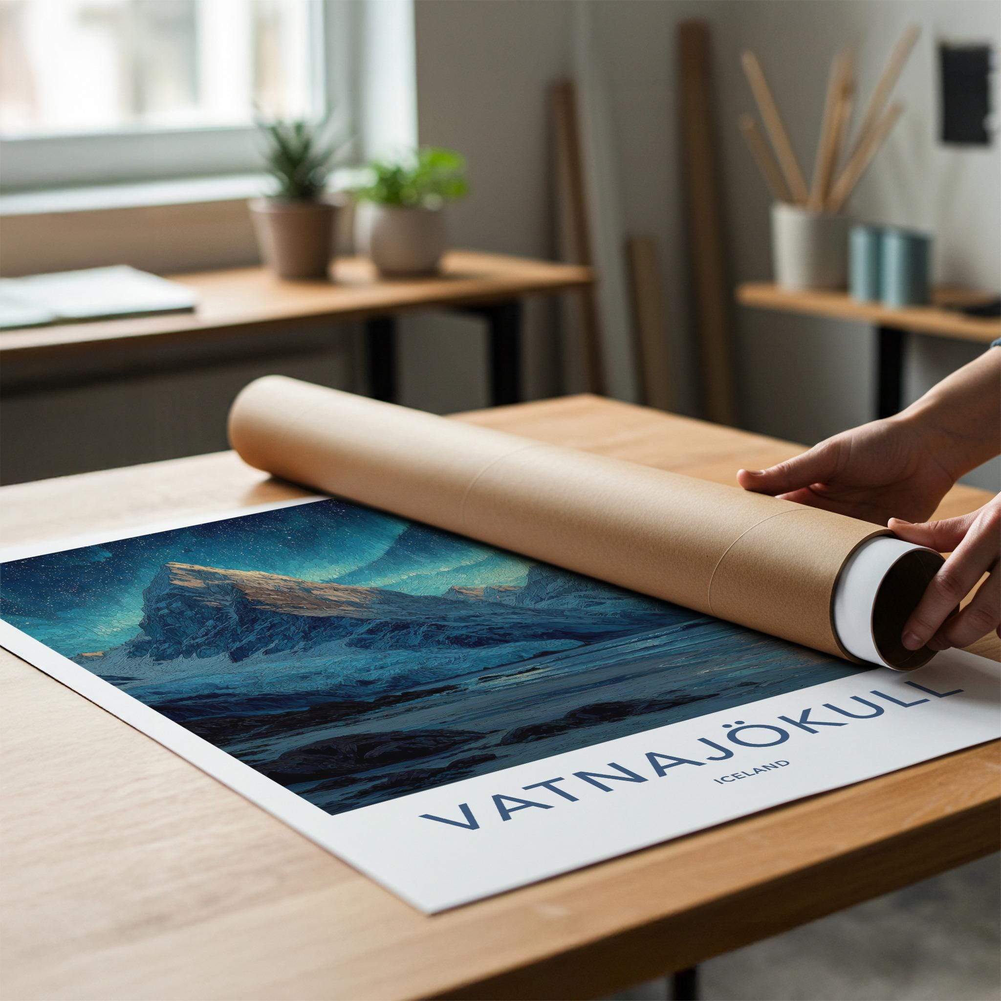 Vatnajokull Poster - Iceland Travel Art - Aurora Glacier Mountains Home Decor