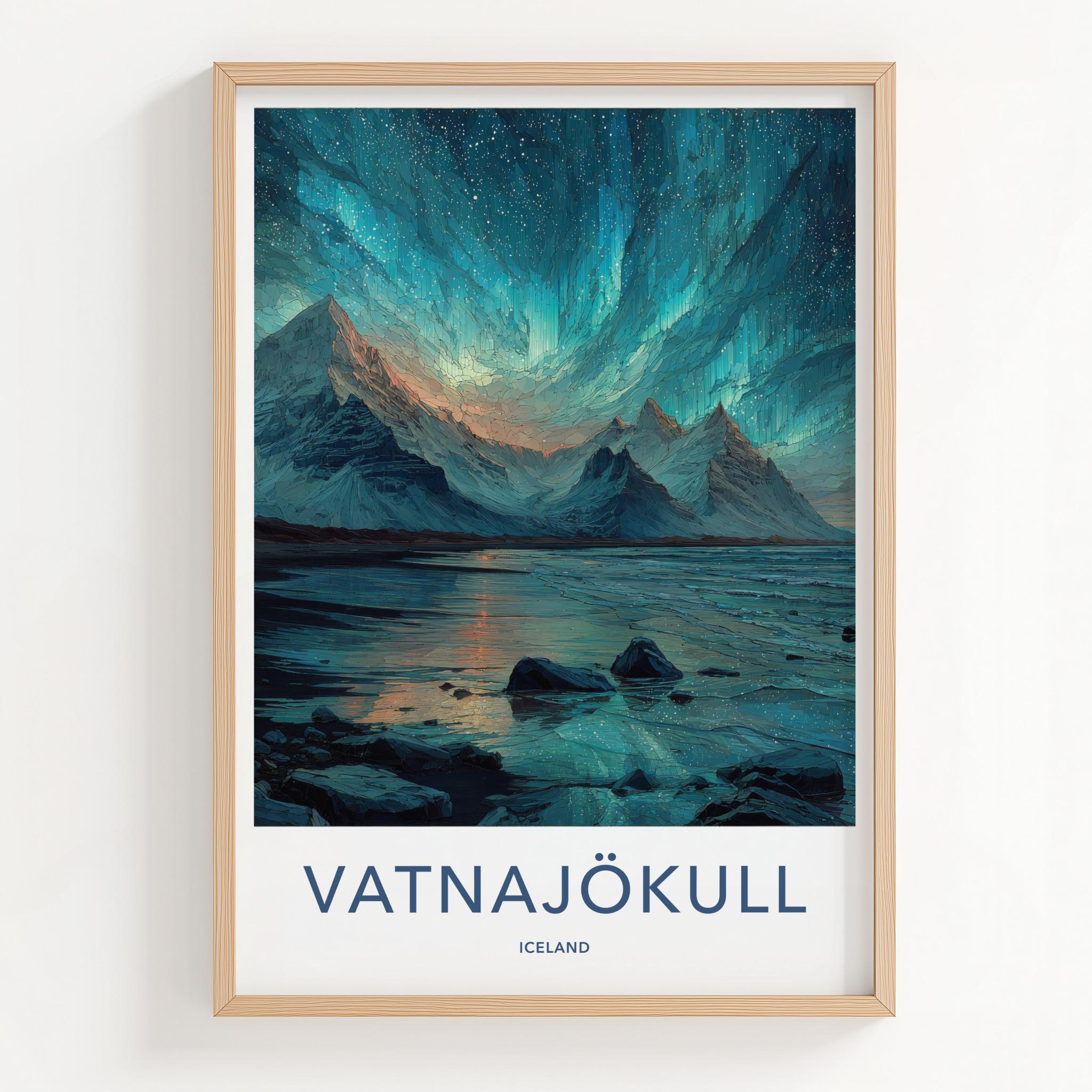 Vatnajokull Poster - Iceland Travel Art - Aurora Mountains Lake Home Decor