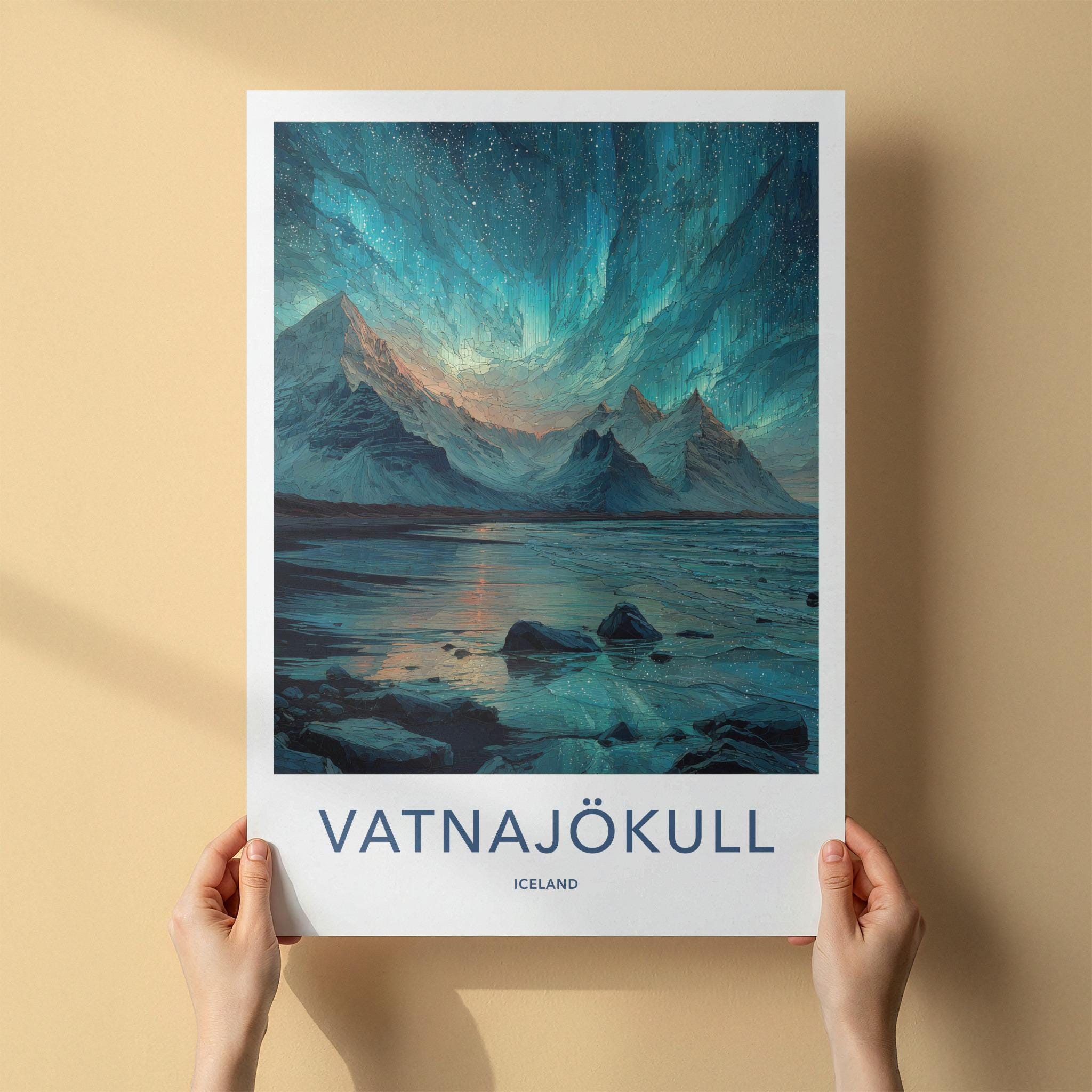 Vatnajokull Poster - Iceland Travel Art - Aurora Mountains Lake Home Decor
