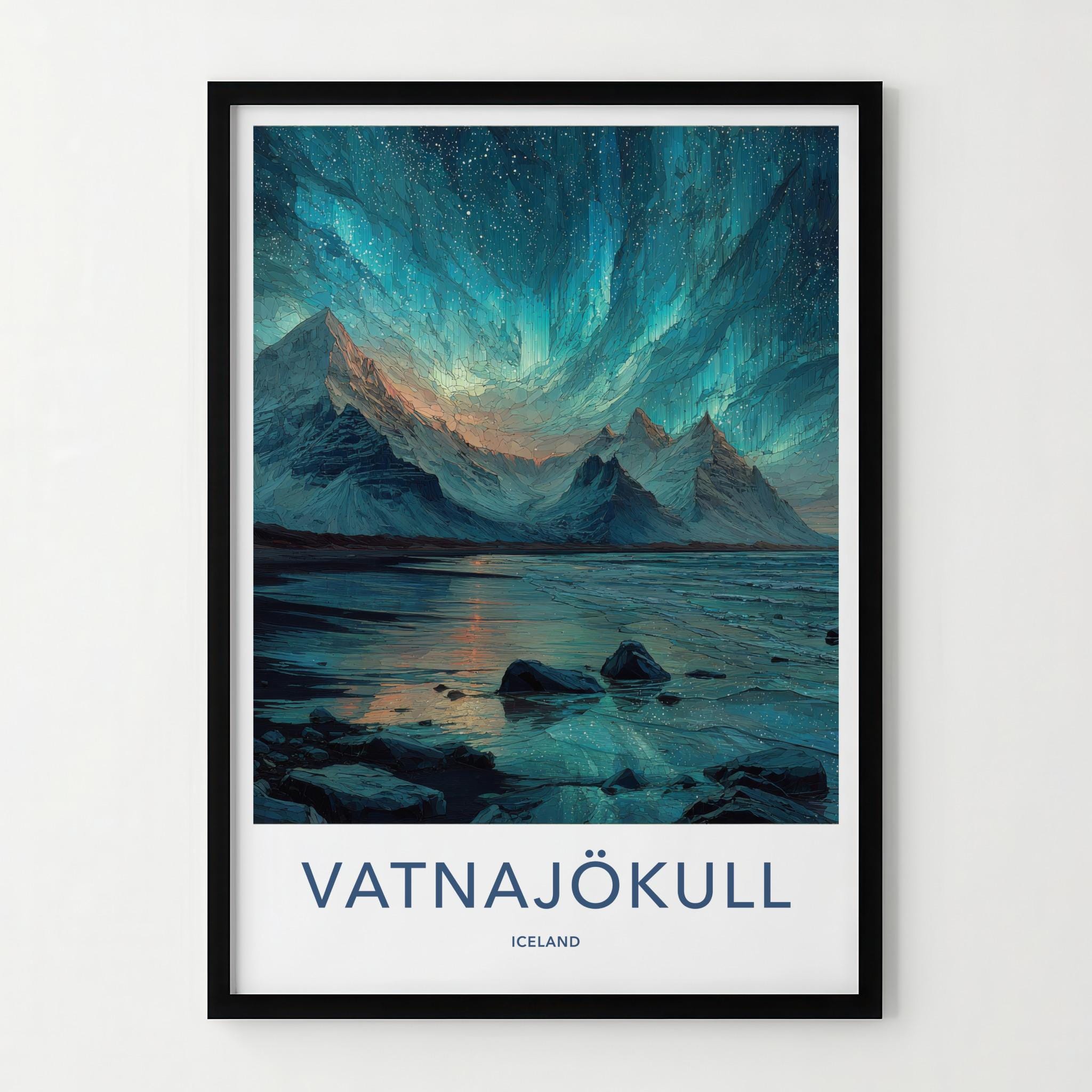 Vatnajokull Poster - Iceland Travel Art - Aurora Mountains Lake Home Decor