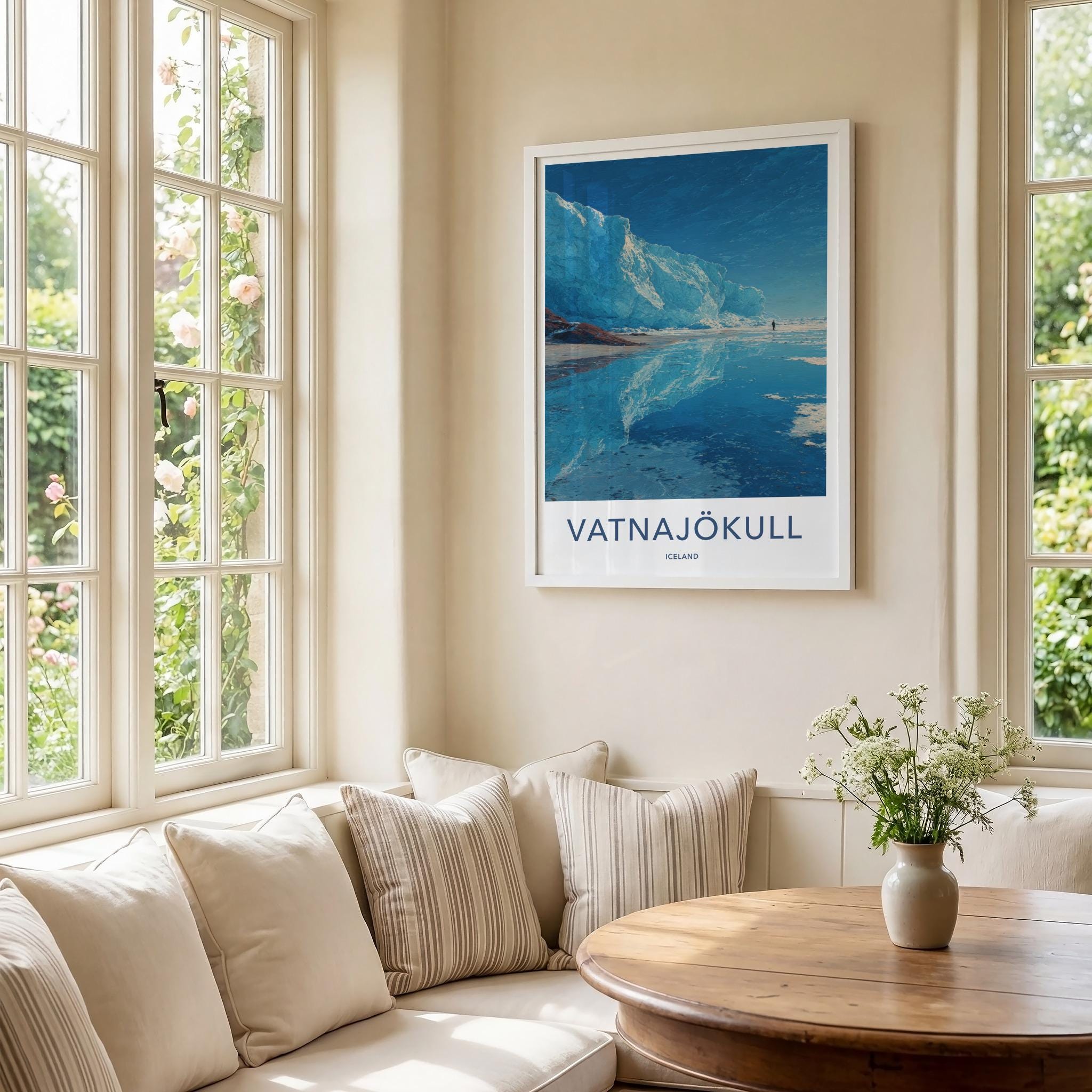 Vatnajokull Poster - Iceland Travel Art - Glacial Iceberg Person Home Decor