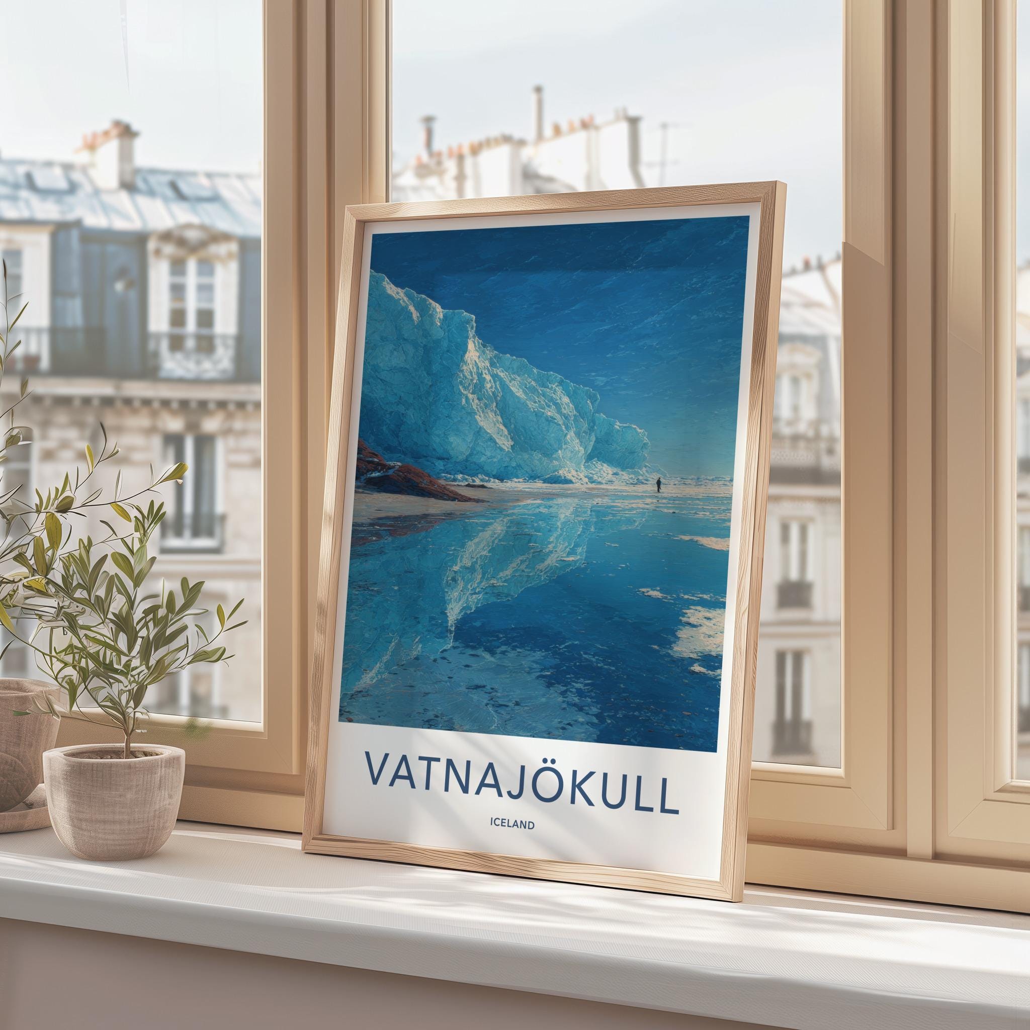 Vatnajokull Poster - Iceland Travel Art - Glacial Iceberg Person Home Decor