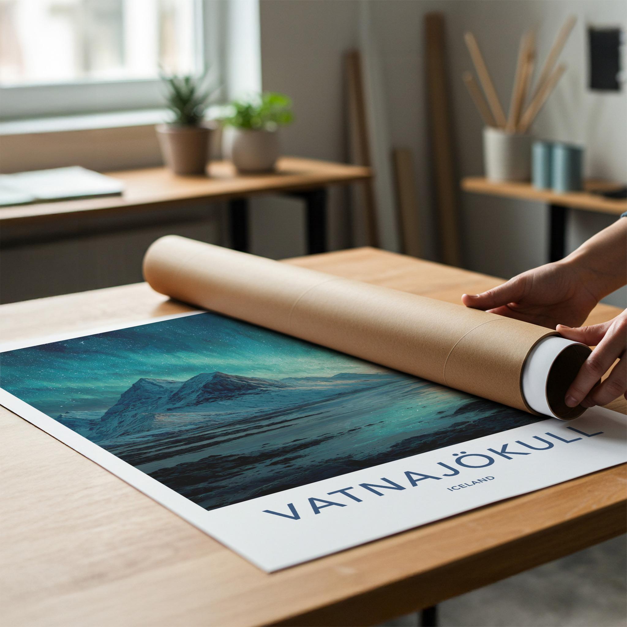 Vatnajokull Poster - Iceland Travel Art - Icy Mountain Aurora Home Decor