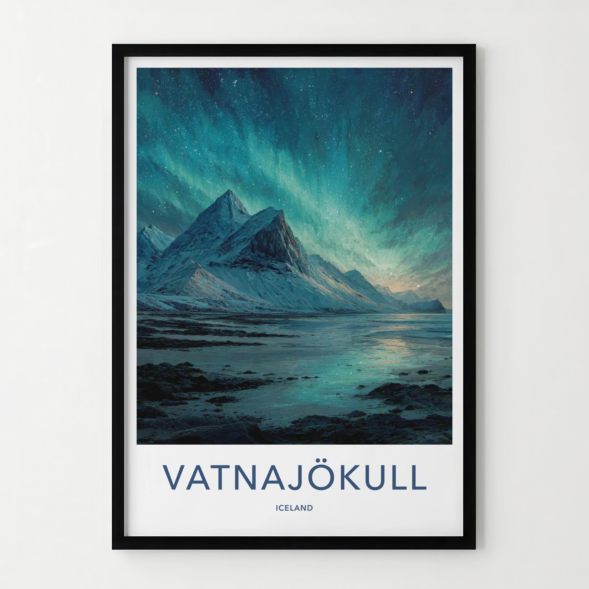 Vatnajokull Poster - Iceland Travel Art - Icy Mountain Aurora Home Decor