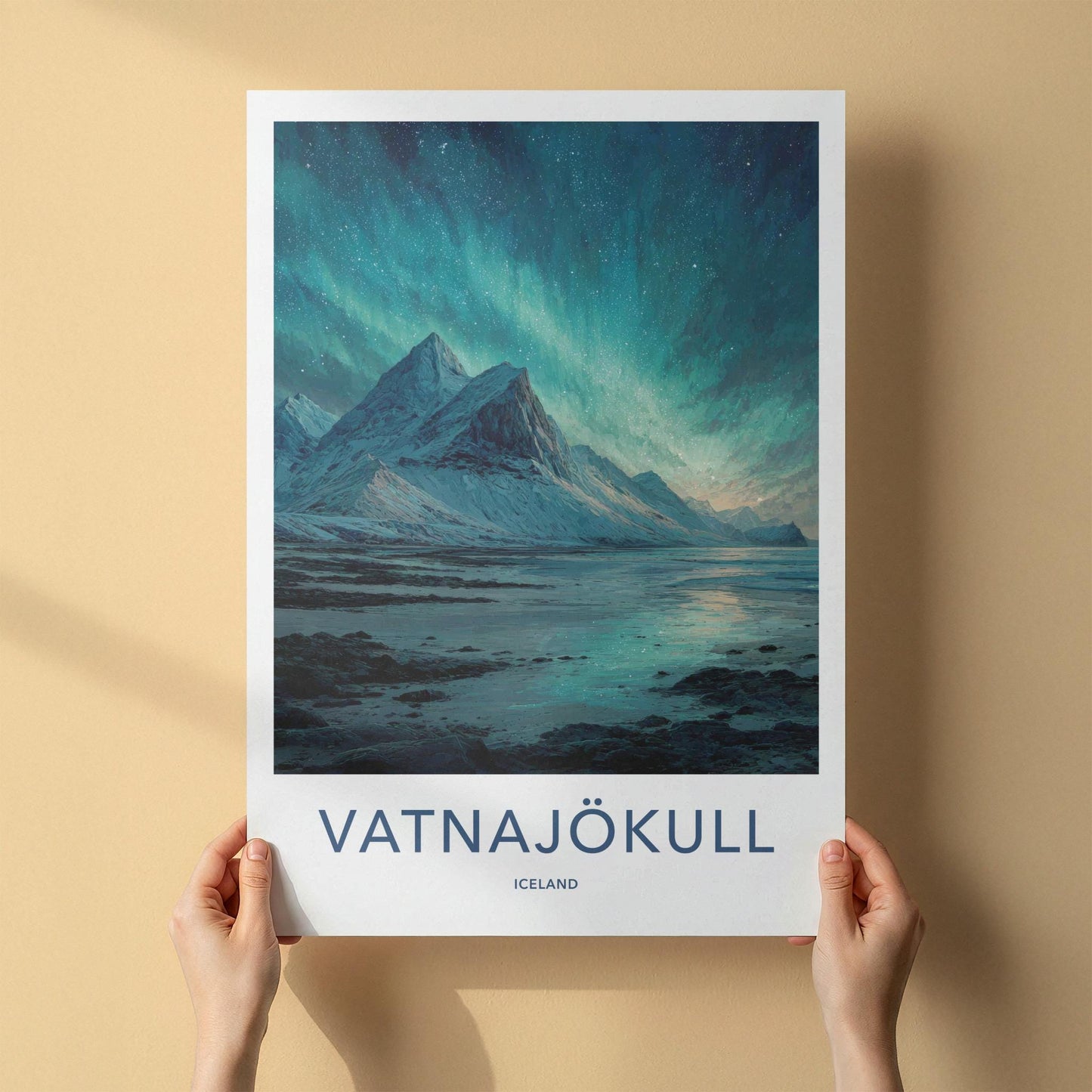 Vatnajokull Poster - Iceland Travel Art - Icy Mountain Aurora Home Decor