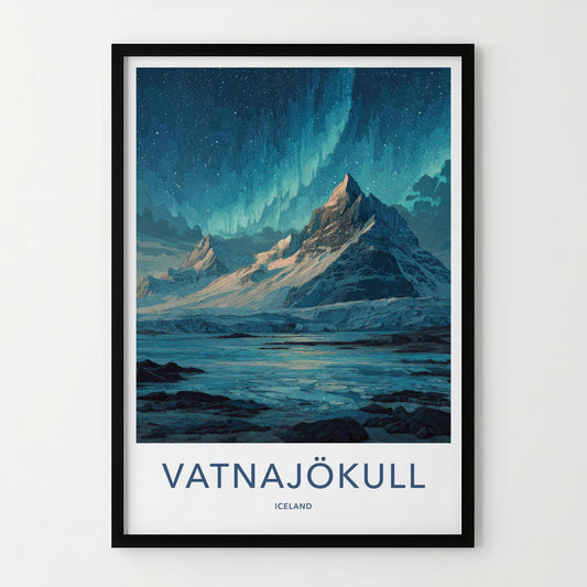 Vatnajokull Poster - Iceland Travel Art - Northern Lights Glacier Home Decor
