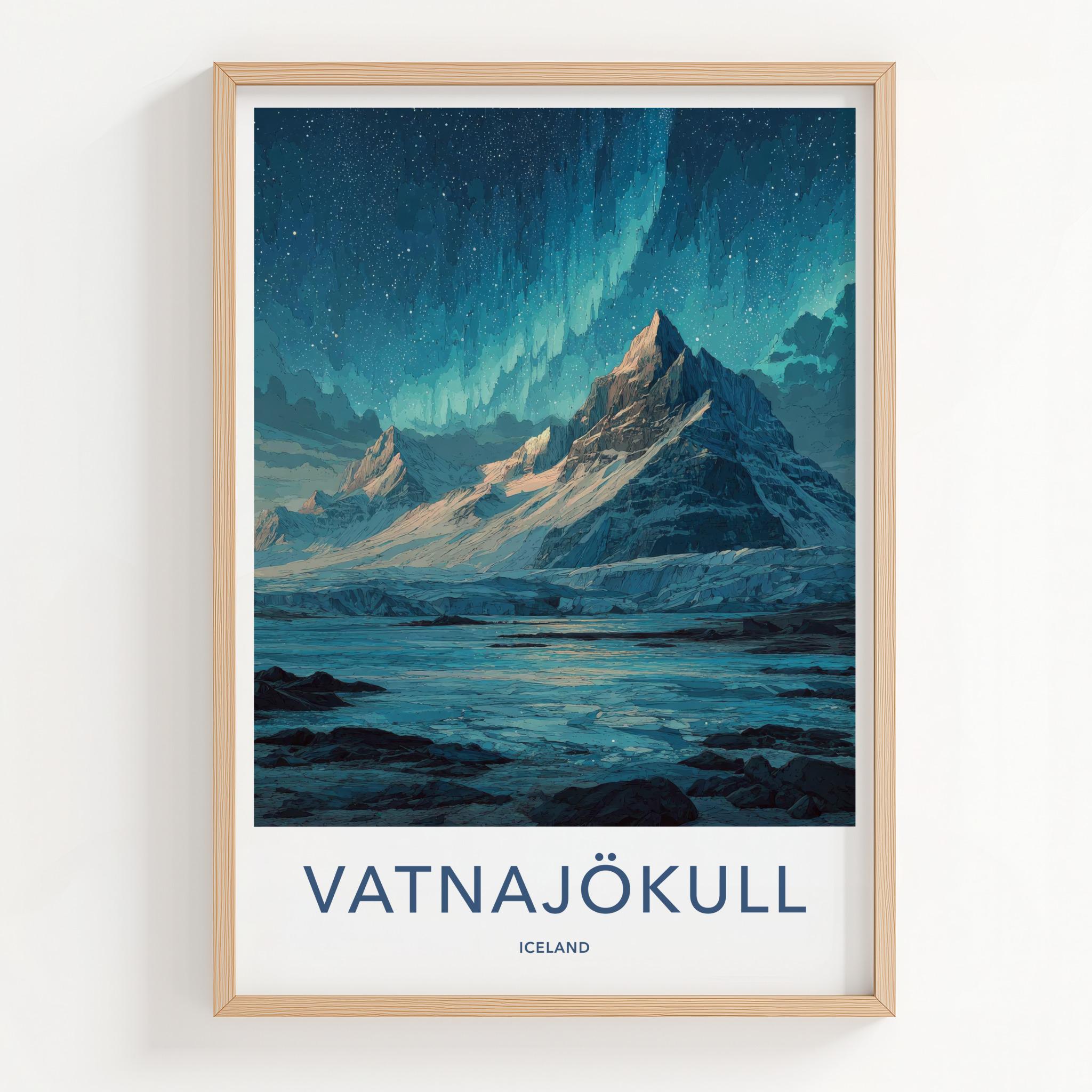 Vatnajokull Poster - Iceland Travel Art - Northern Lights Glacier Home Decor