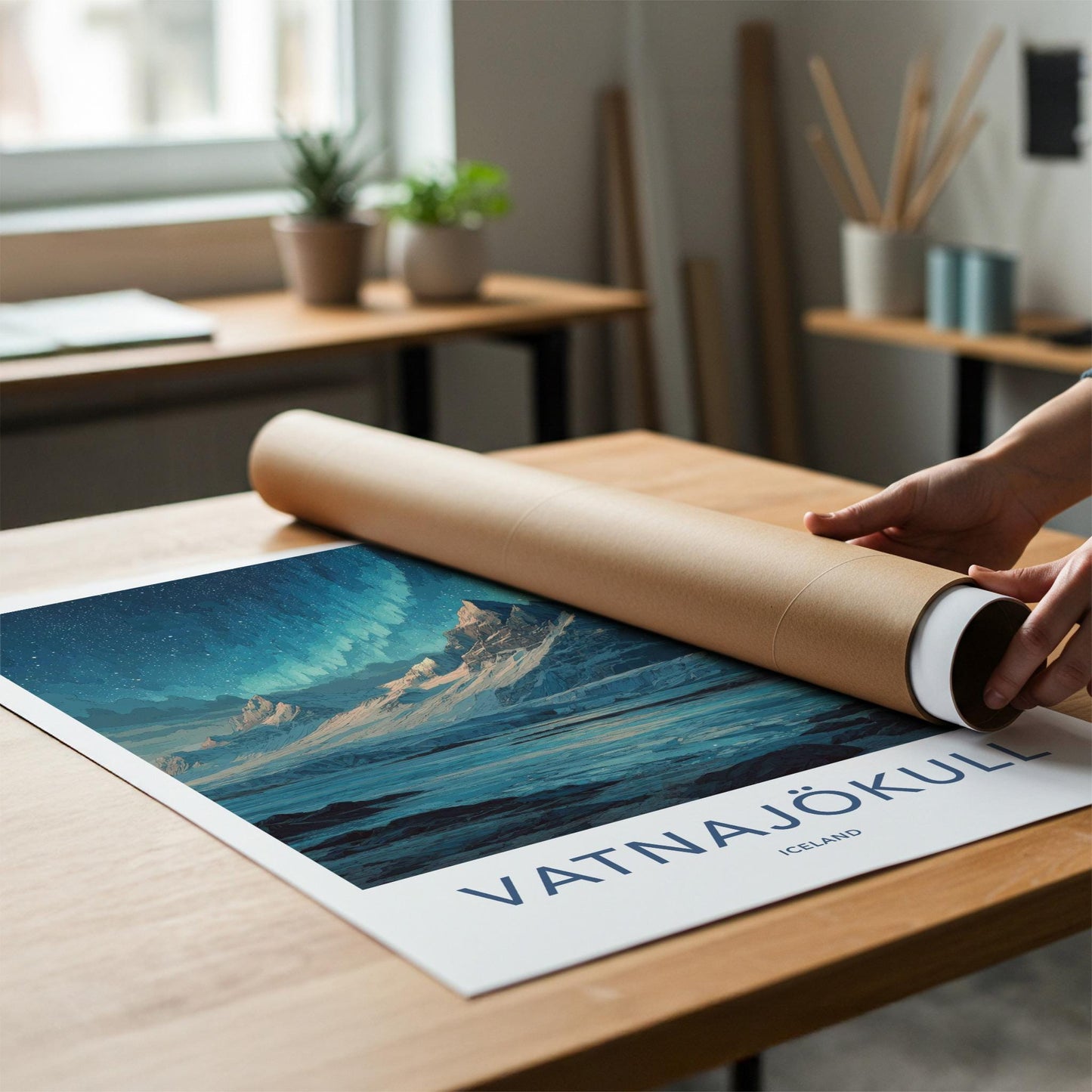 Vatnajokull Poster - Iceland Travel Art - Northern Lights Glacier Home Decor