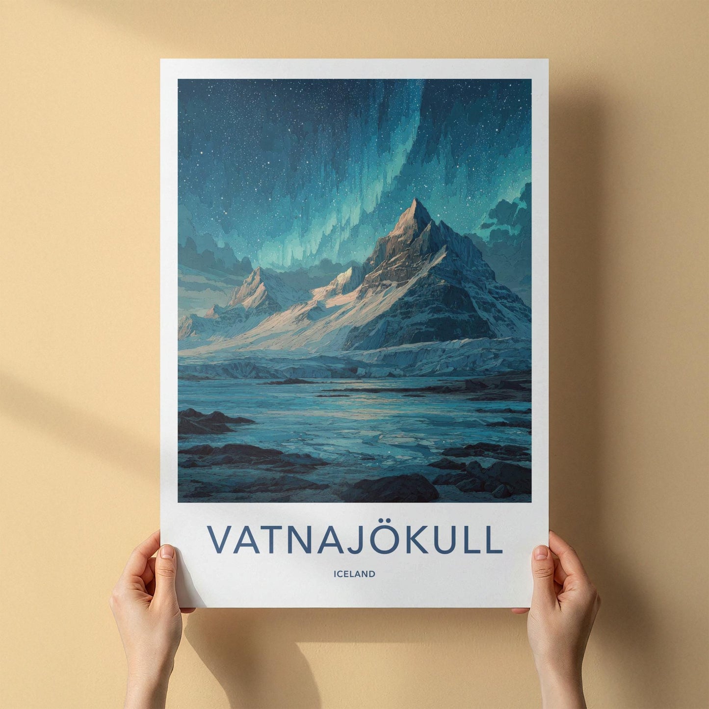 Vatnajokull Poster - Iceland Travel Art - Northern Lights Glacier Home Decor
