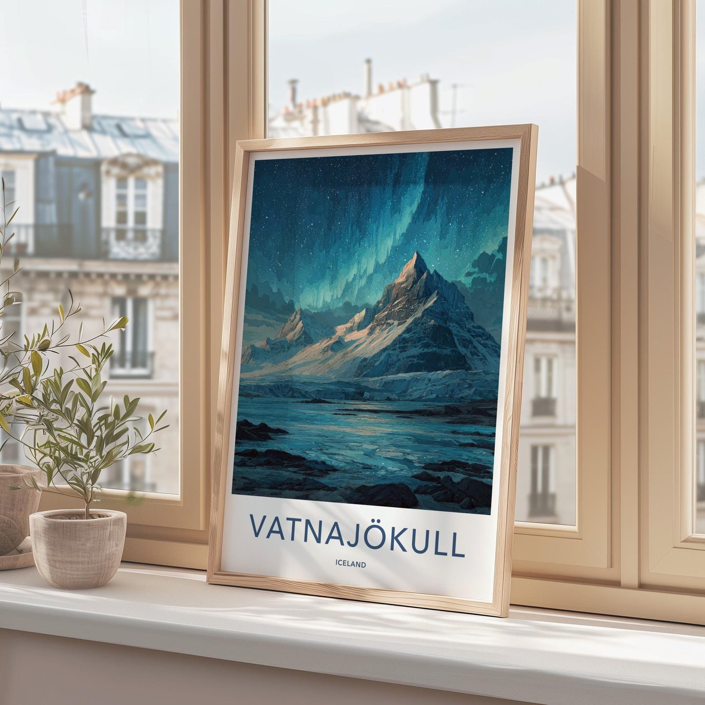 Vatnajokull Poster - Iceland Travel Art - Northern Lights Glacier Home Decor