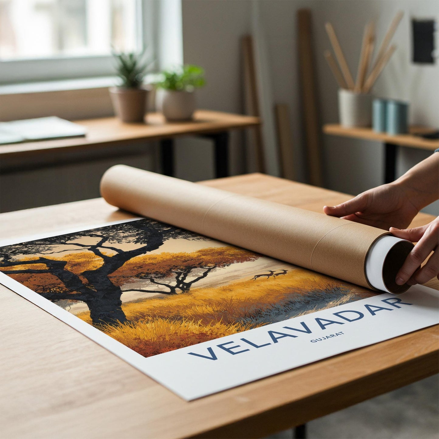 Velavadar Poster - India Travel Art - Gujarat Golden Grass Home Decor