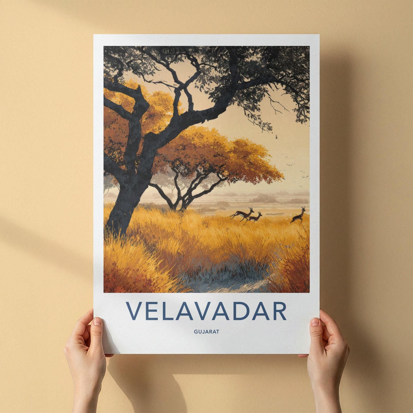 Velavadar Poster - India Travel Art - Gujarat Golden Grass Home Decor
