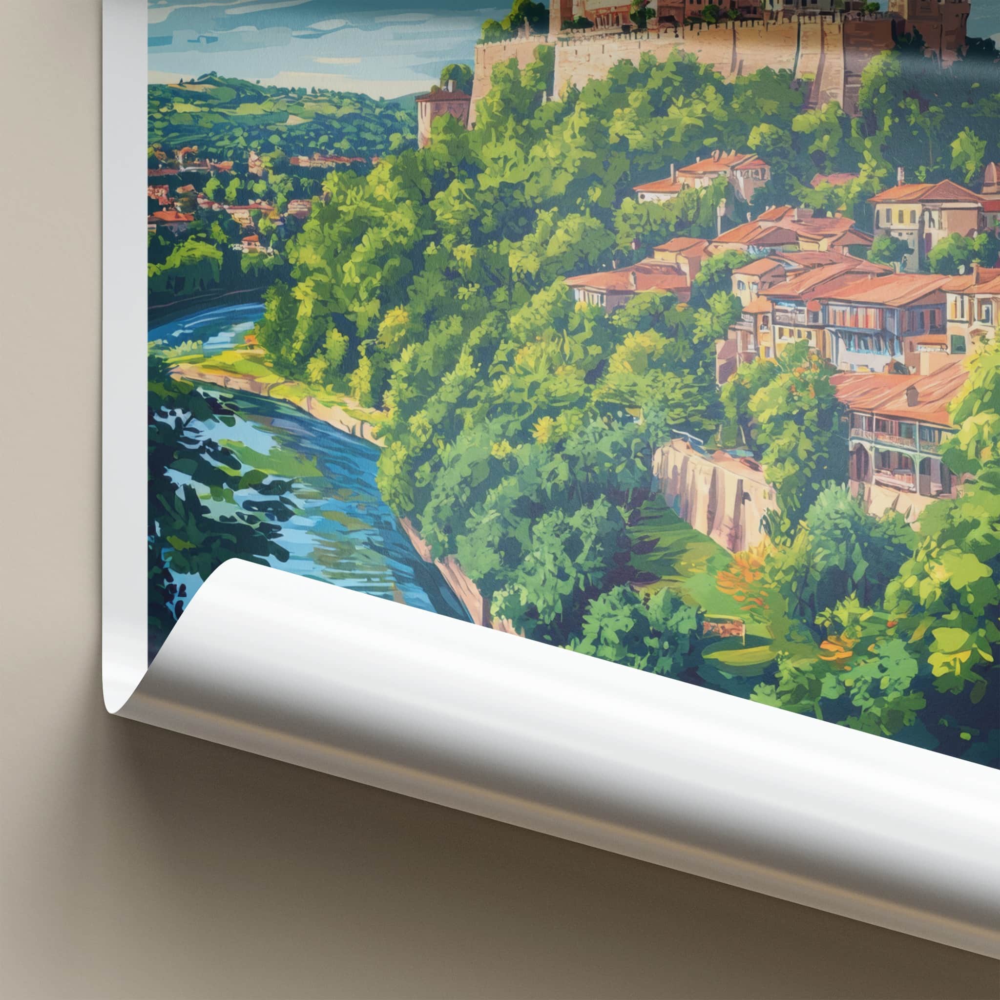 Veliko Tarnovo Poster - Bulgaria Travel Art - Hilltop Fortress River Wall Decor