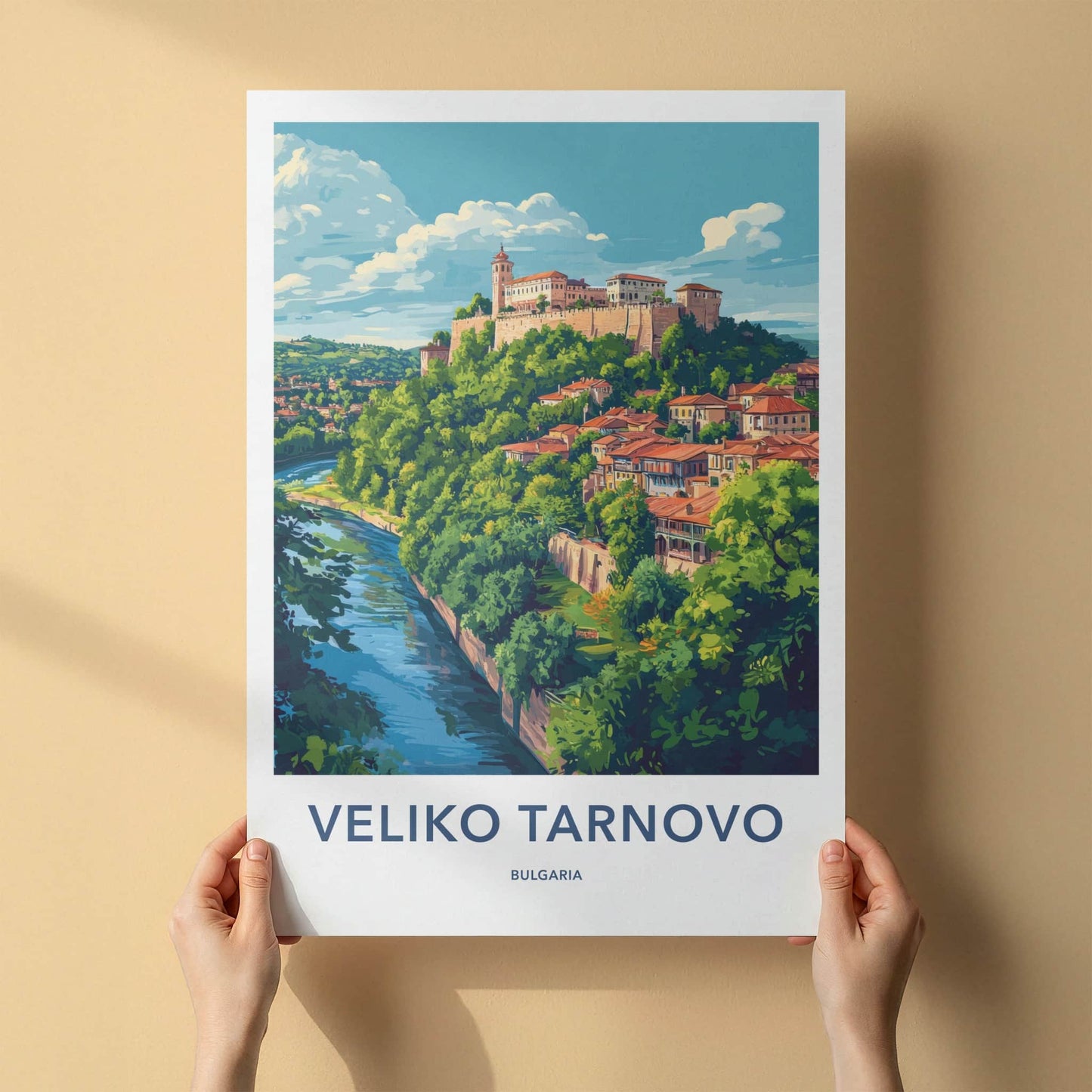 Veliko Tarnovo Poster - Bulgaria Travel Art - Hilltop Fortress River Wall Decor