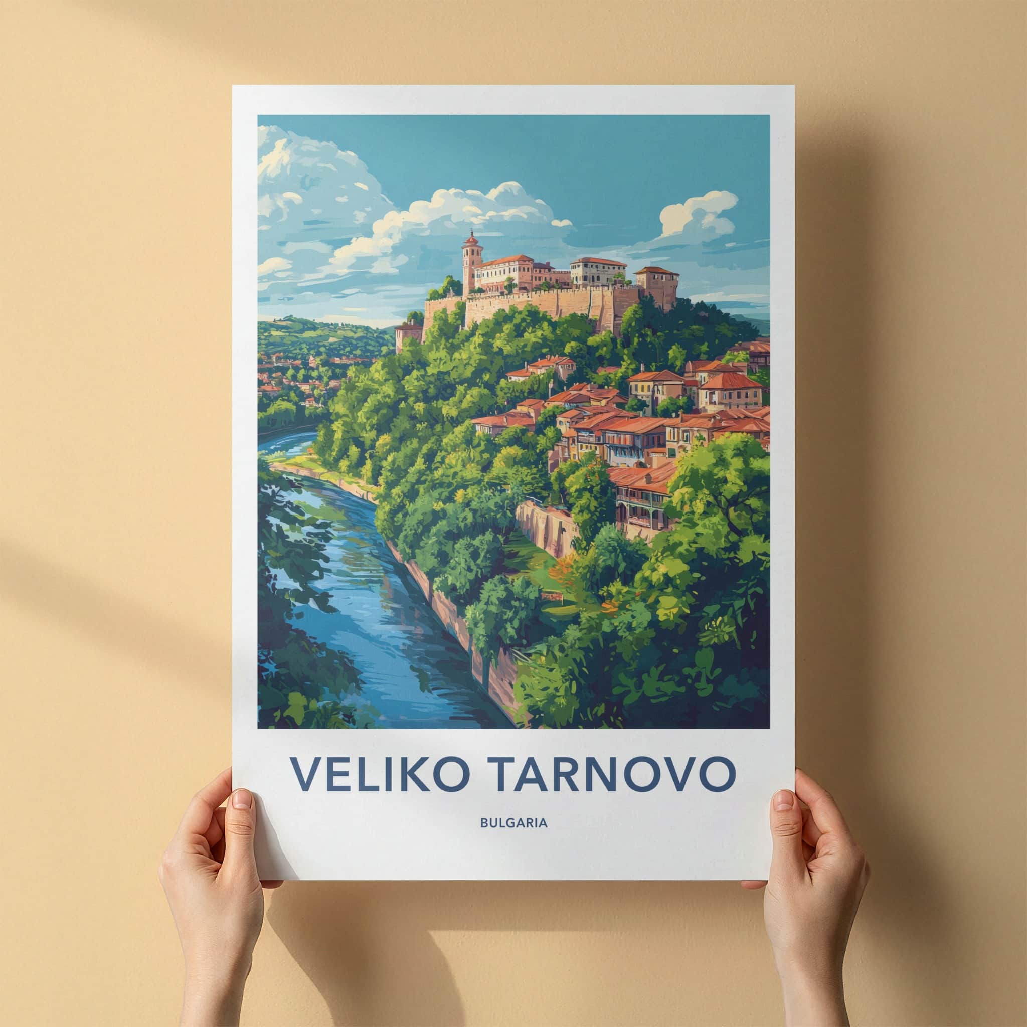 Veliko Tarnovo Poster - Bulgaria Travel Art - Hilltop Fortress River Wall Decor