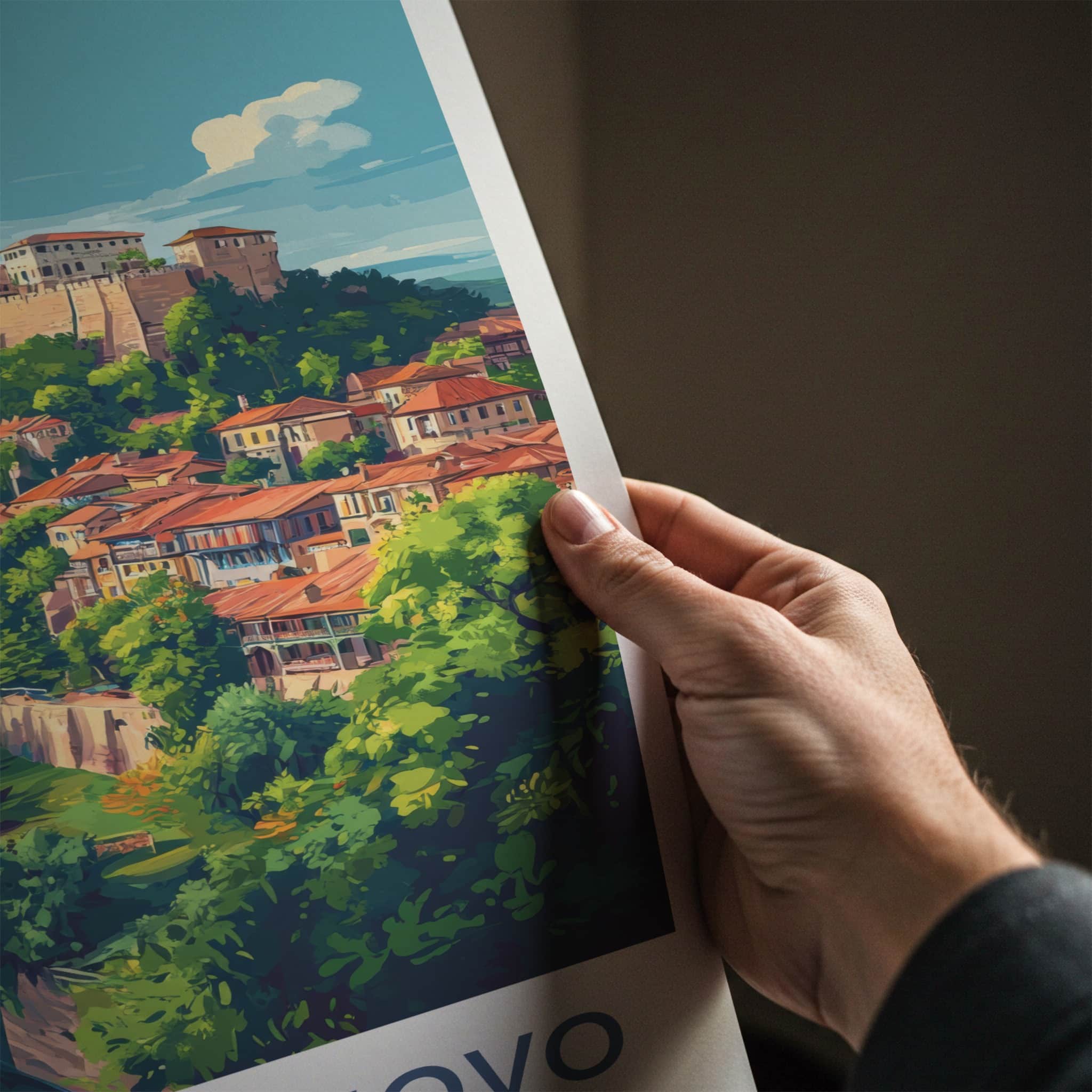 Veliko Tarnovo Poster - Bulgaria Travel Art - Hilltop Fortress River Wall Decor